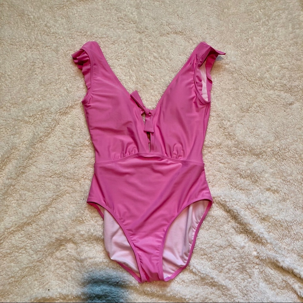 Pink ruffle one-piece swimsuit